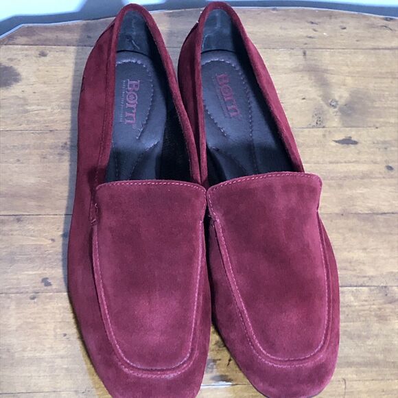 BORN Moccasin Loafers Women’s 10 Red Burgandy Suede Leather Slip On Holiday New - Picture 3 of 12